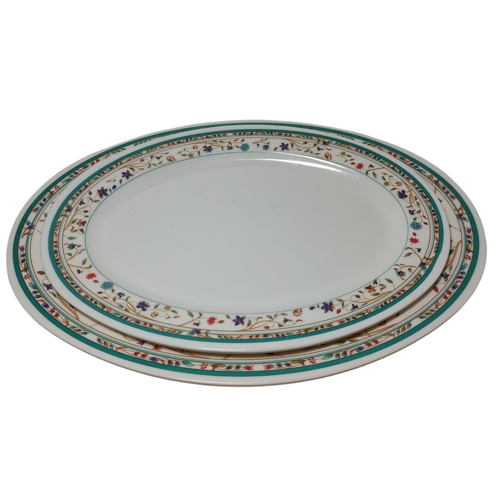 Flower Oval Melamine Platters P137 12 and P139 14‎ Floral Border Set of Two